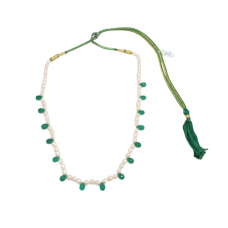 Necklace Strand String Beaded Green Onyx Freshwater Pearl Stone Bead Women D966